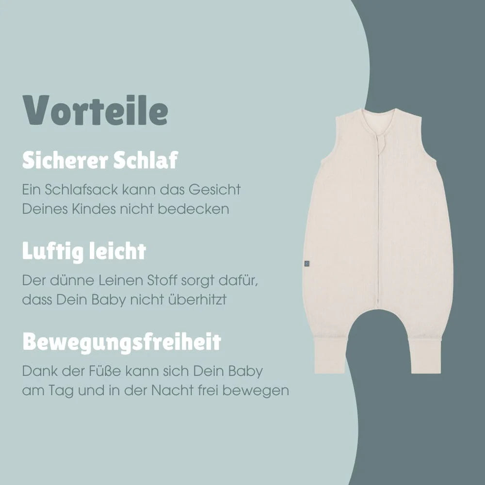 Emma & Noah - Schlafsack mit Füßen 0.5 TOG Leinen